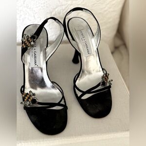 DOLCE & GABBANA “Bee”jeweled black strappy highheel sandals w/ bumble bee jewels